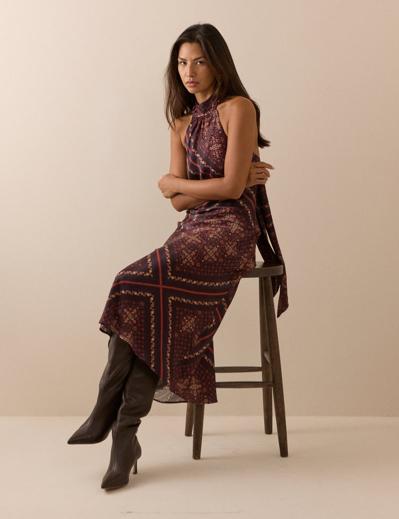 Brown Paisley Tile Print Fifi Maxi Dress