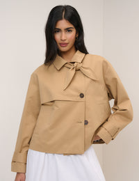 Beige Cropped Tie Trench Coat