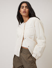 Cream Quilted Bomber Jacket