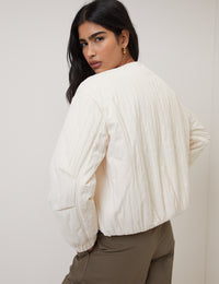 Cream Quilted Bomber Jacket
