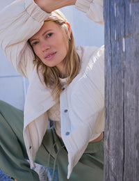 Cream Quilted Bomber Jacket