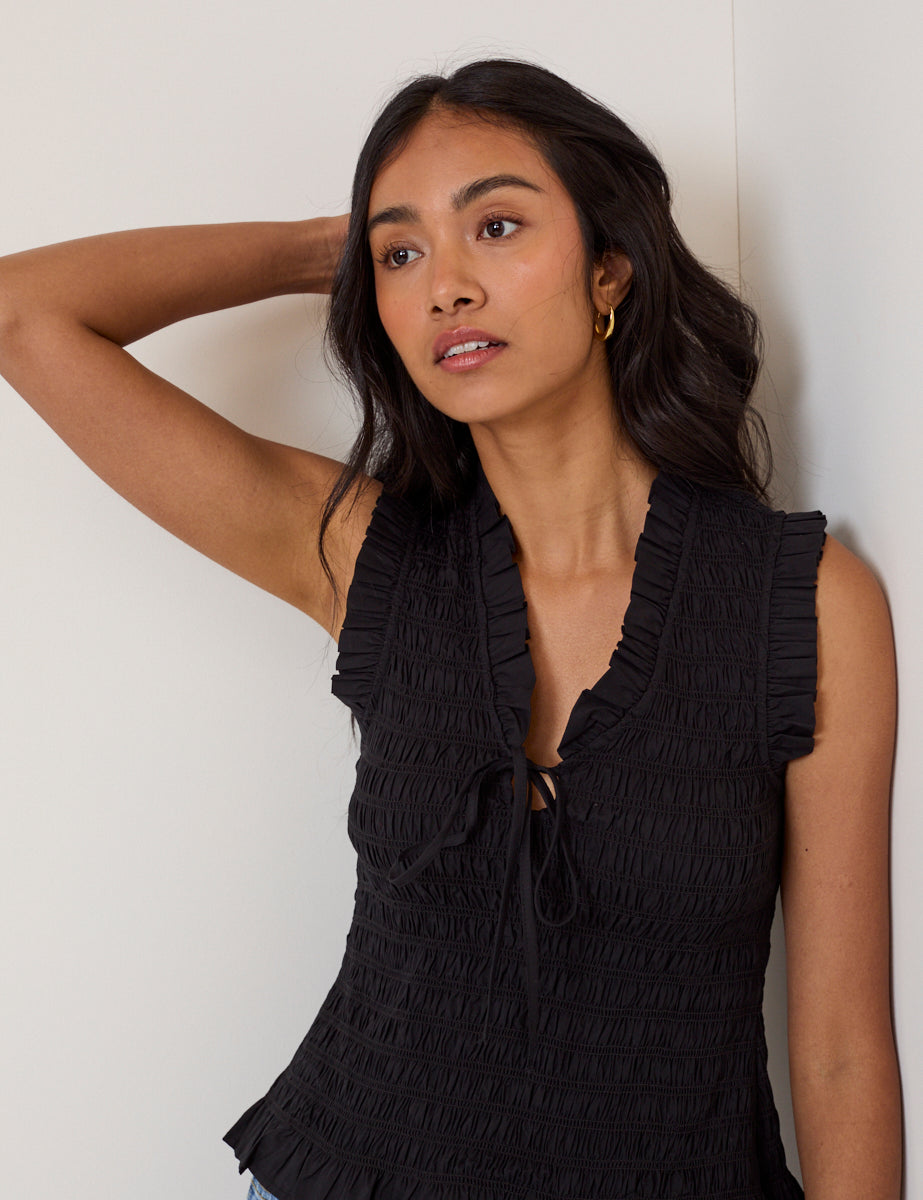 Black Shirred Top