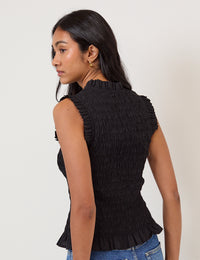Black Shirred Top