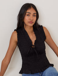 Black Shirred Top