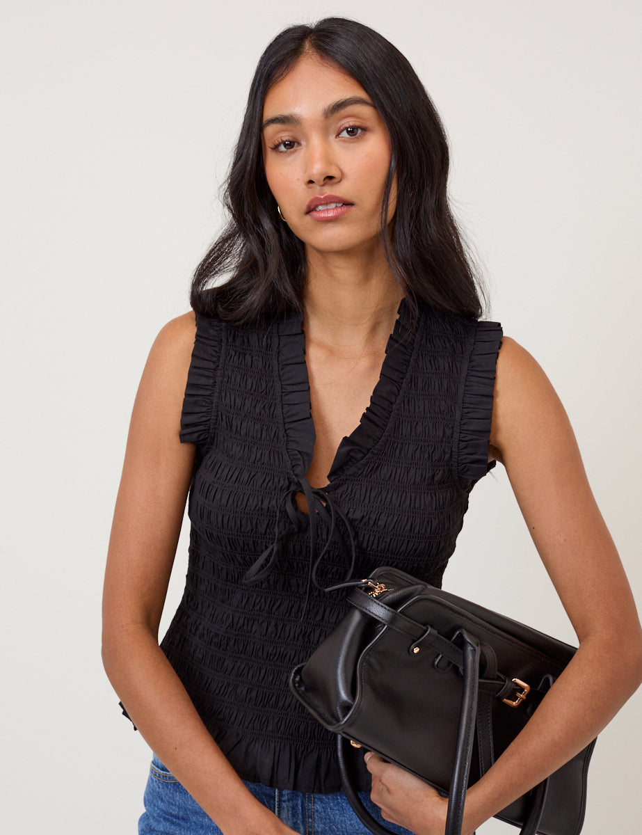 Black Shirred Top