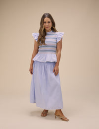 Blue Striped Shirred Top