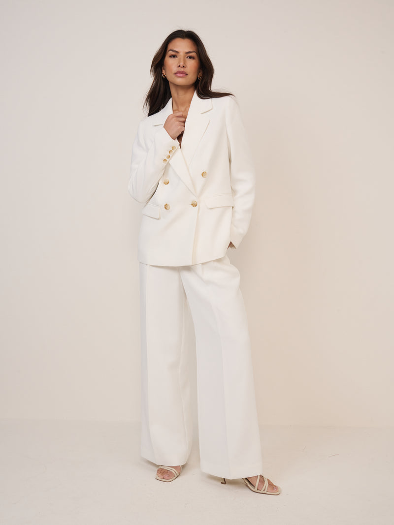 White Double Breasted Alicia Crepe Blazer