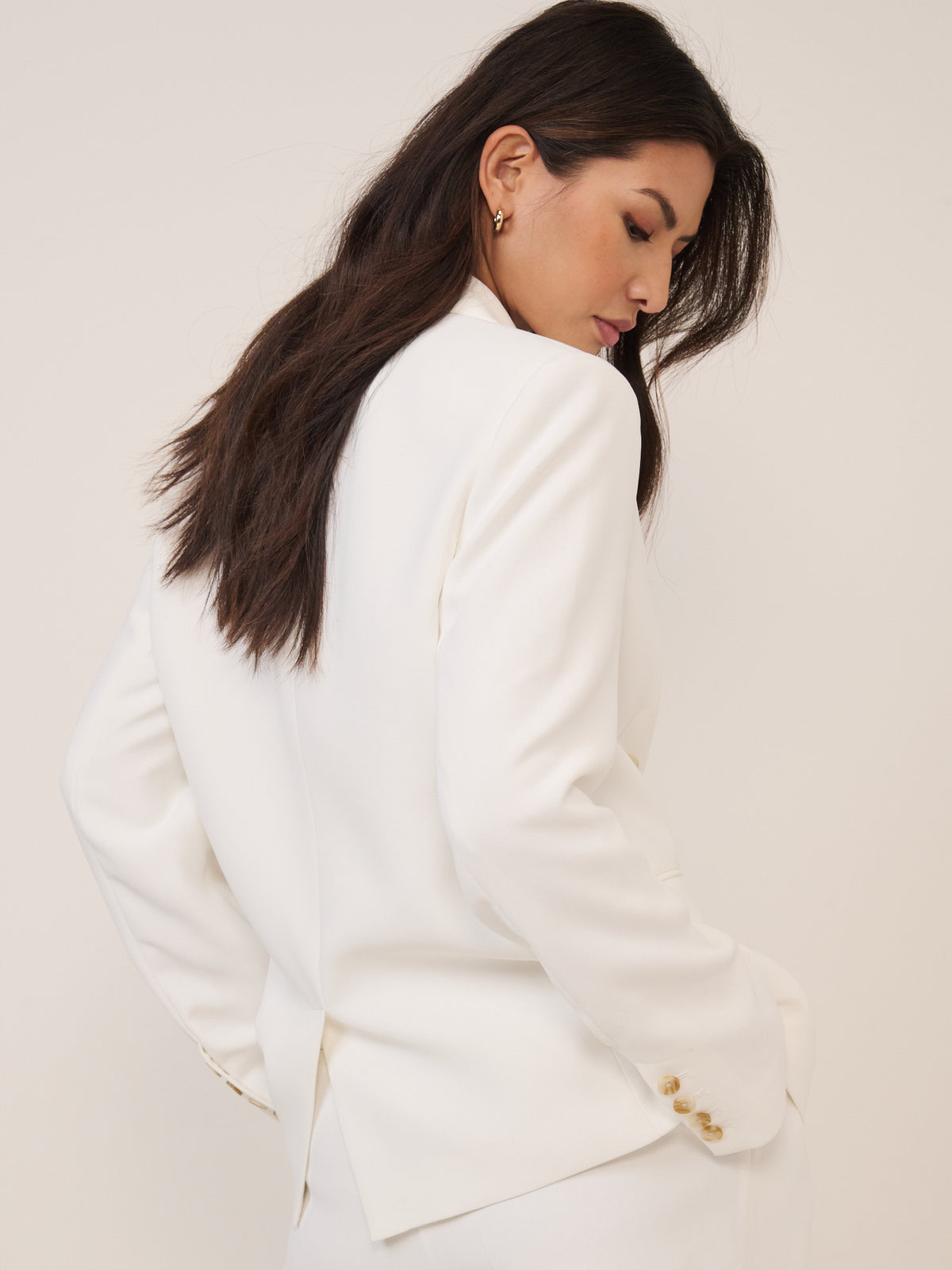 White Double Breasted Alicia Crepe Blazer