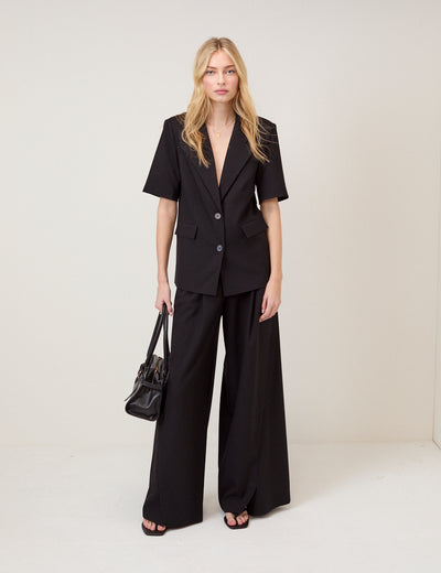 Black Short Sleeve Boyfriend Blazer