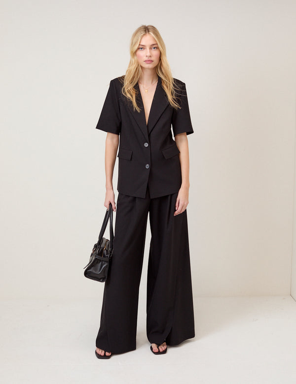 Black Short Sleeve Boyfriend Blazer