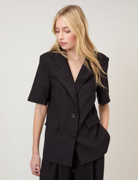 Black Short Sleeve Boyfriend Blazer
