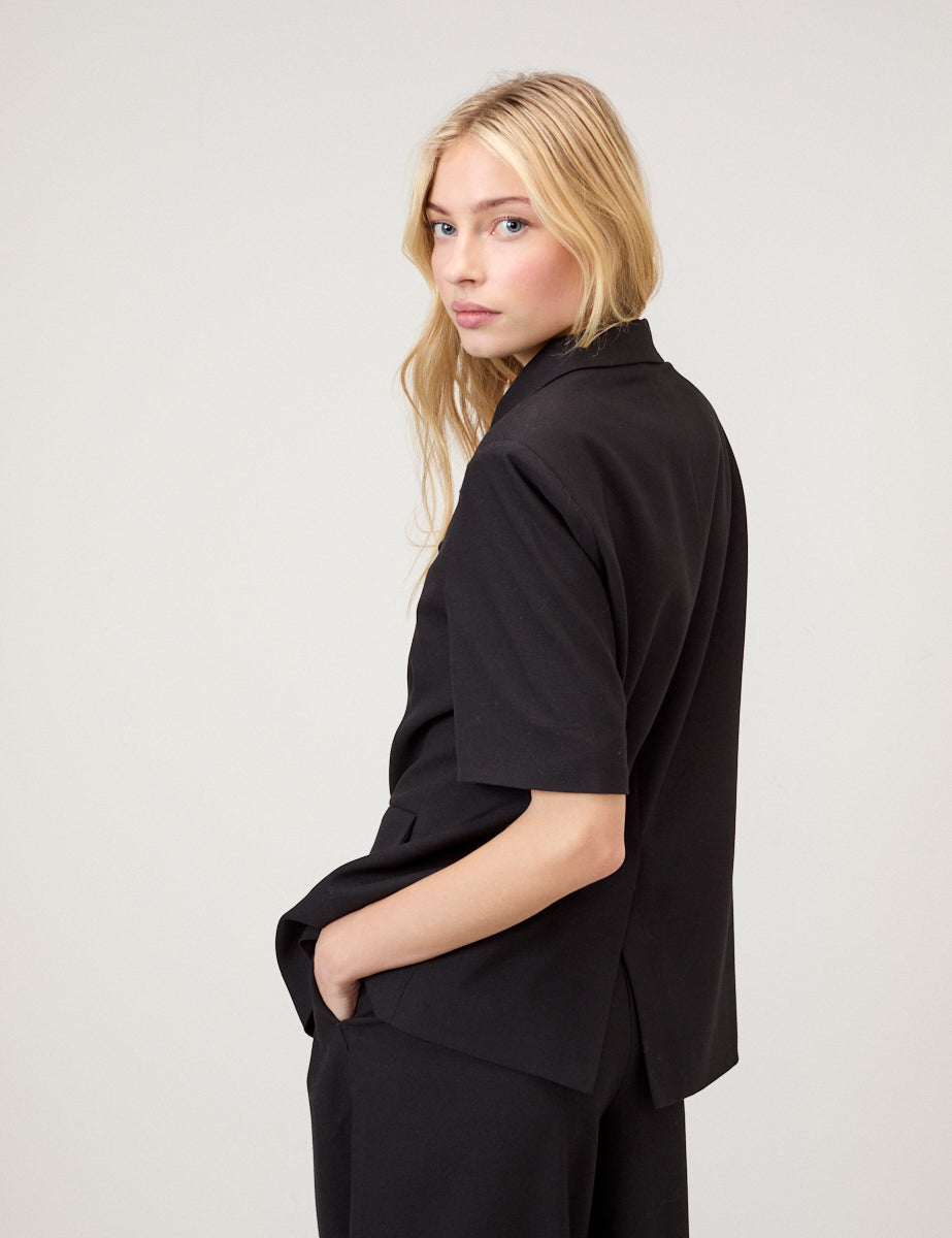 Black Short Sleeve Boyfriend Blazer