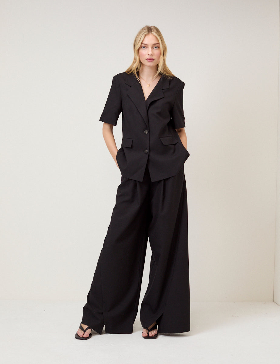 Black Pleated Wide Leg Trousers