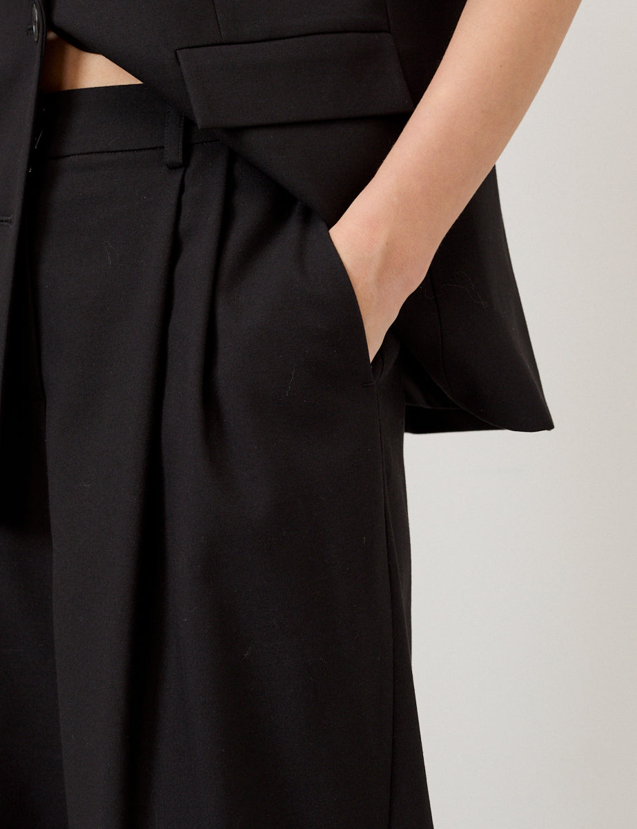 Black Pleated Wide Leg Trousers