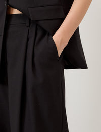 Black Pleated Wide Leg Trousers