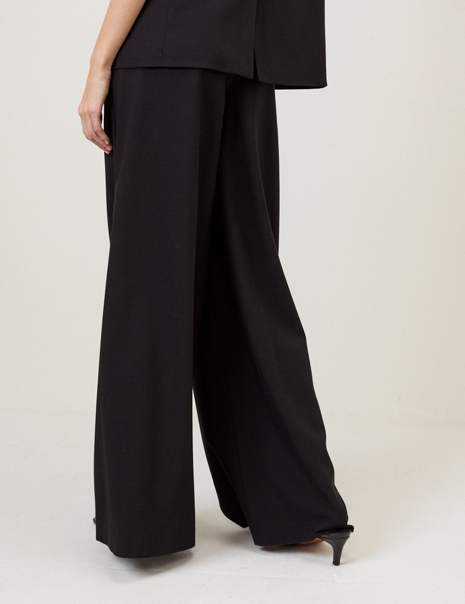 Black Pleated Wide Leg Trousers