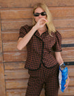 Brown Gingham Puff Sleeve Top
