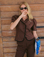 Brown Gingham Puff Sleeve Top
