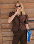 Brown Gingham Puff Sleeve Top
