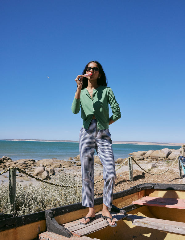 Blue Gingham Cigarette Trousers