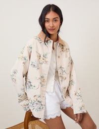 Light Pink Denim Floral Cord Collar Jacket