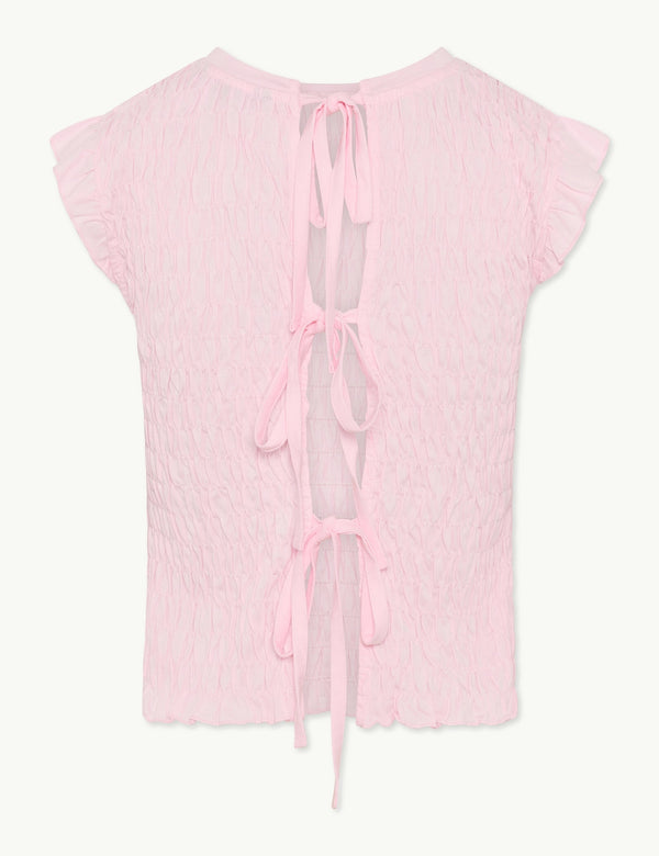 Pink Shirred Tie Back Top