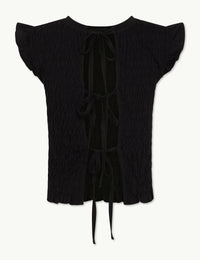 Black Shirred Tie Back Top