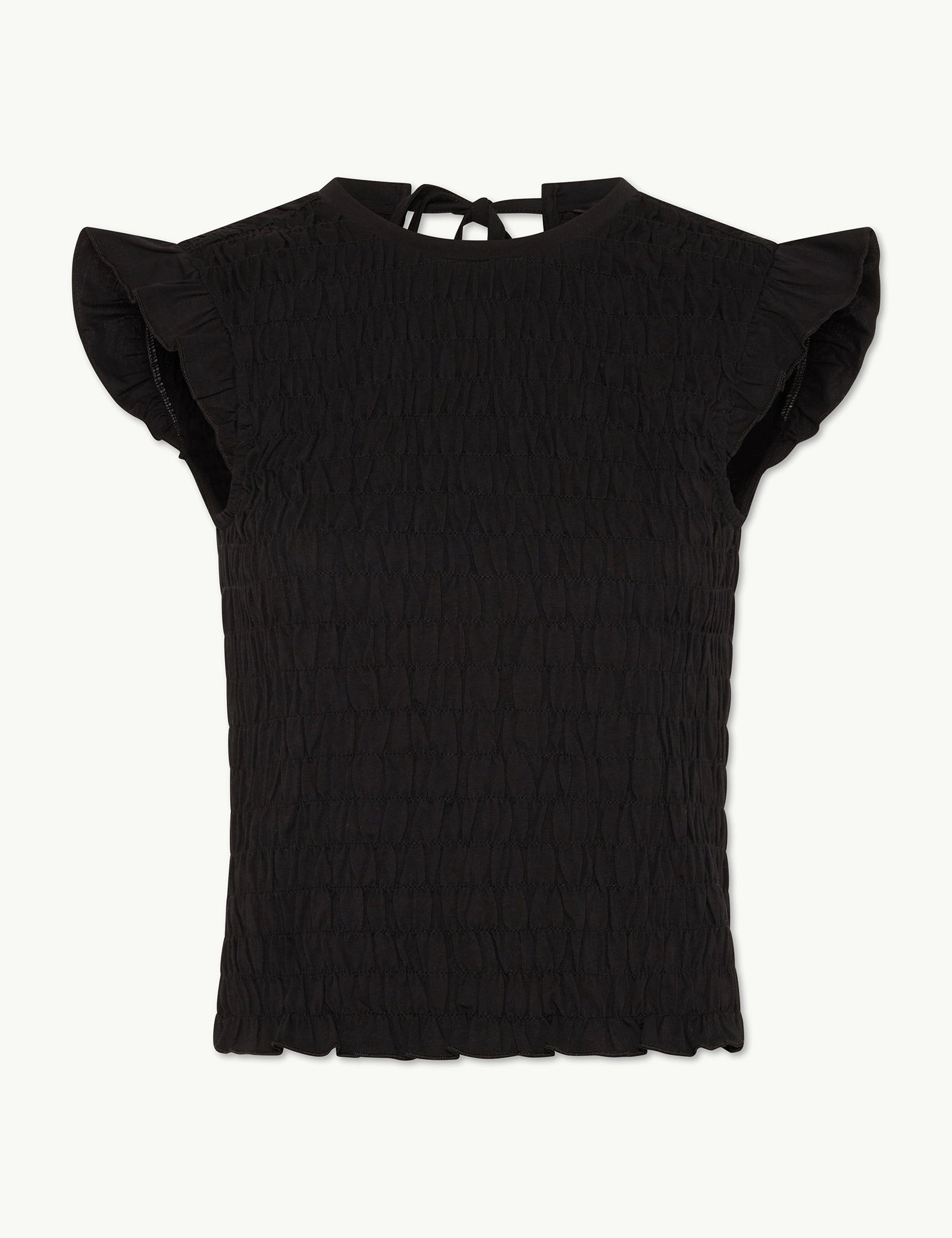 Black Shirred Tie Back Top