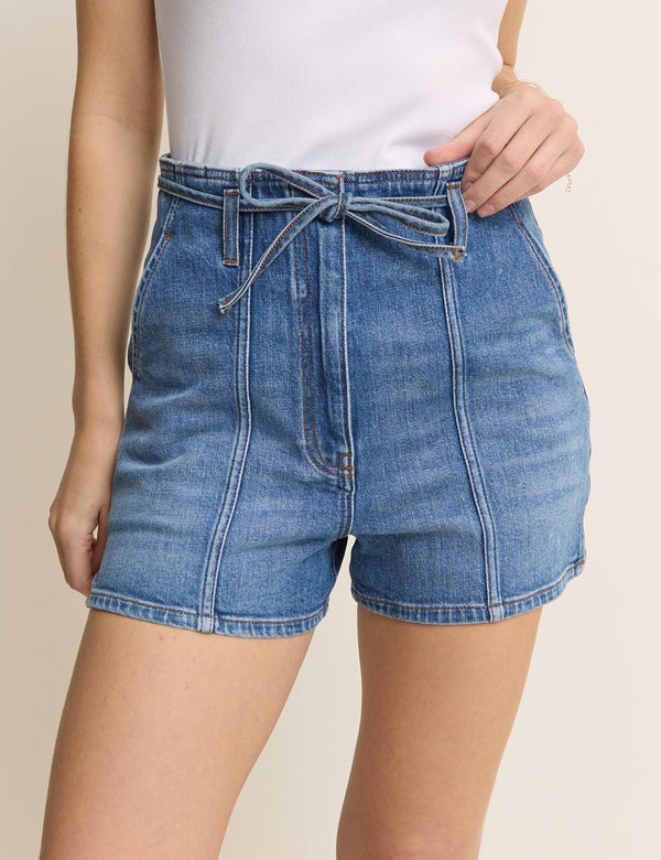 Mid Wash Kensal Tie Waist Denim Short