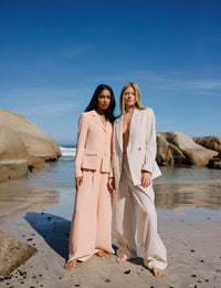 White Pinstripe Linen-Blend Wide Leg Trousers