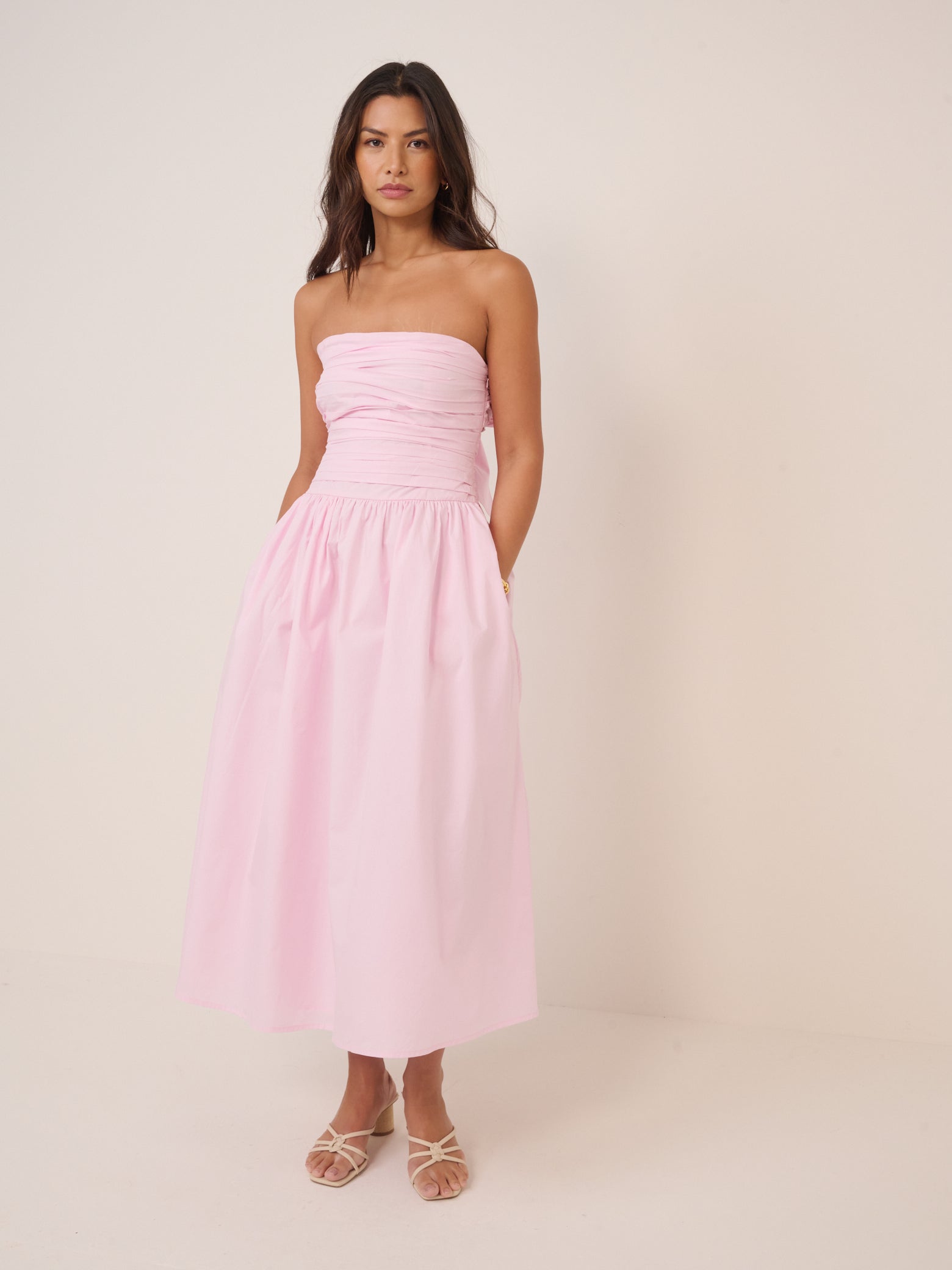 Petite Pale Pink Bandeau Broderie Anglaise Ariella Midi Dress