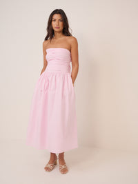 Petite Pale Pink Bandeau Broderie Anglaise Ariella Midi Dress