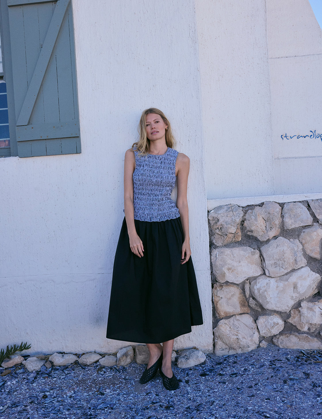 Gingham Shirred Bodice Drina Midi Dress Gingham Shirred Bodice Drina Midi Dress