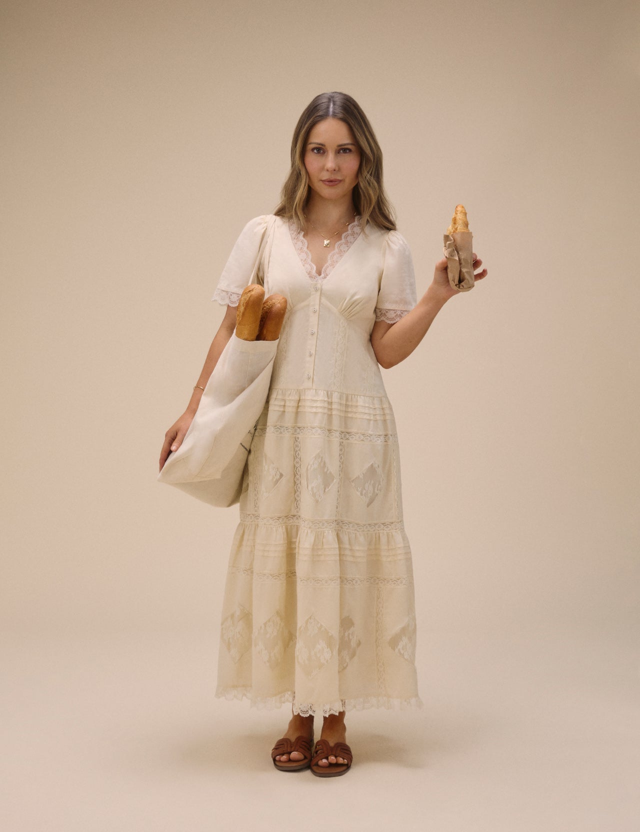 Cream Lace Trim Jasmine Midi Dress Cream Lace Trim Jasmine Midi Dress