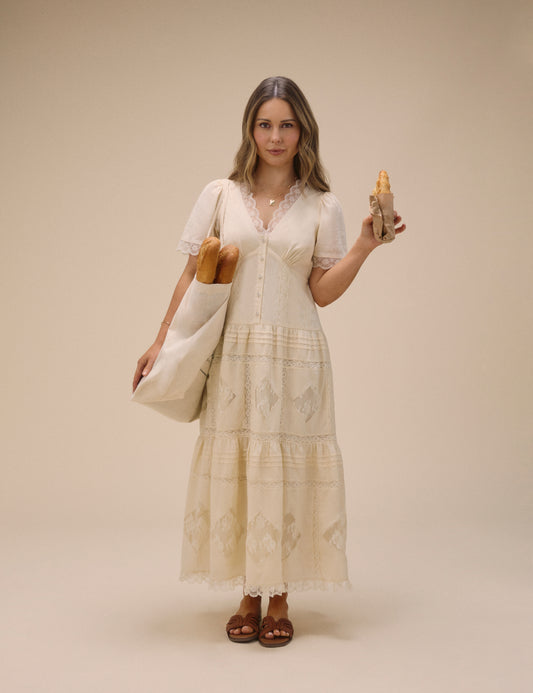 cream lace trim pleated midi dress Cream Lace Trim Jasmine Midi Dress