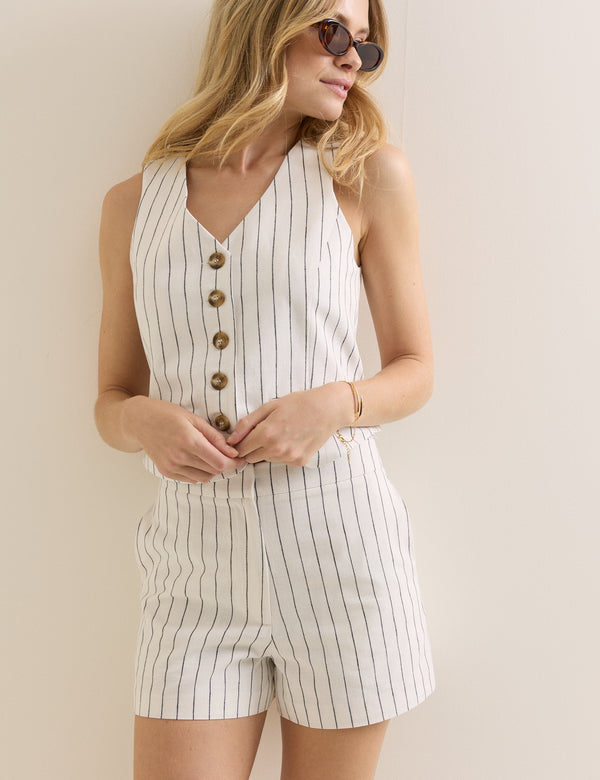 White Striped Tailored Shorts