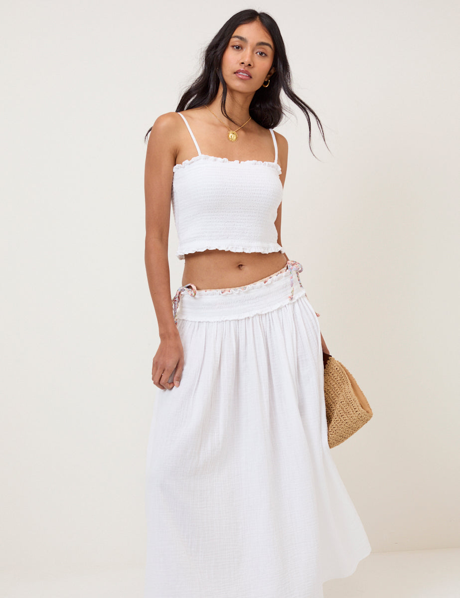White High Waist Midi Skirt