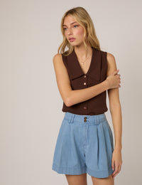 Light Blue Pleated High Waisted Shorts