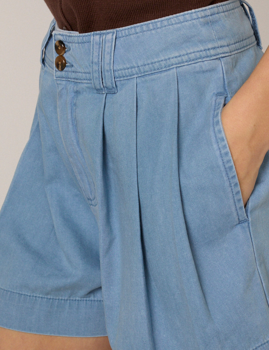 Light Blue Pleated High Waisted Shorts