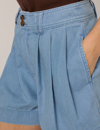 Light Blue Pleated High Waisted Shorts