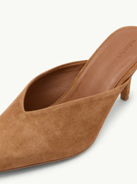 Brown Suede Heeled Mules