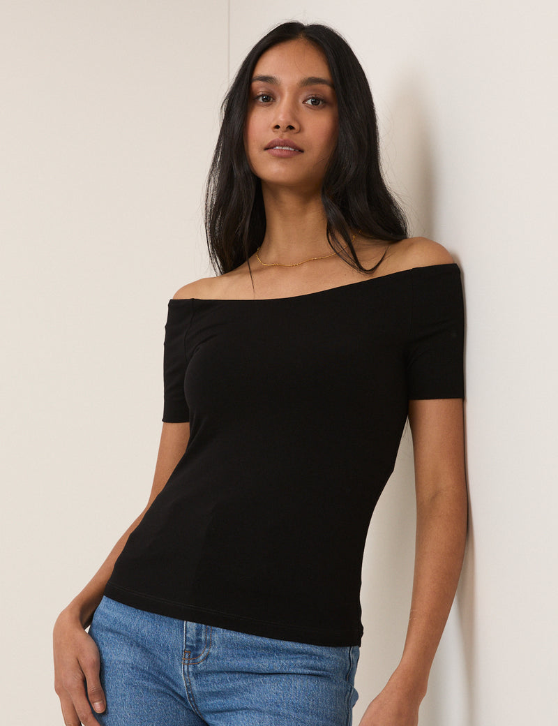 Black Bardot Short Sleeve Top