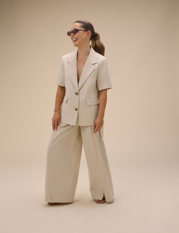 Stone Pleated Wide Leg Tailored Trousers