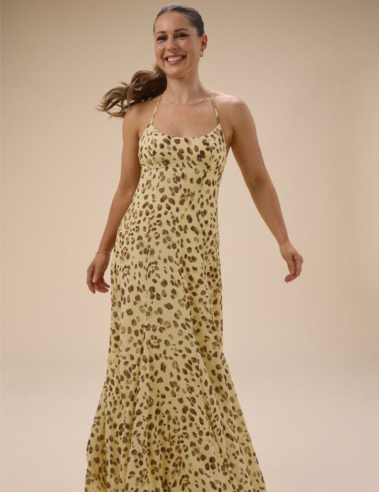 Butter Yellow Leopard Print Kiki Maxi Dress