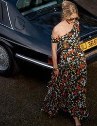 Black Floral Off Shoulder Ruffle Tish Maxi Dress