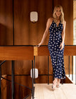 Navy Polka Dot Cowl Halterneck Dolly Maxi Dress