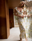 Ivory and Yellow Floral Lace Trim Tori Maxi Dress
