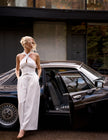 White Pinstripe Halterneck Wide Leg Nat Jumpsuit