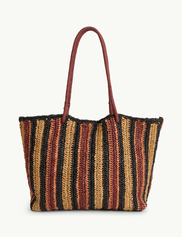 Beige Striped Raffia Bag