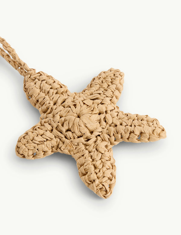 Beige Raffia Starfish Bag Charm